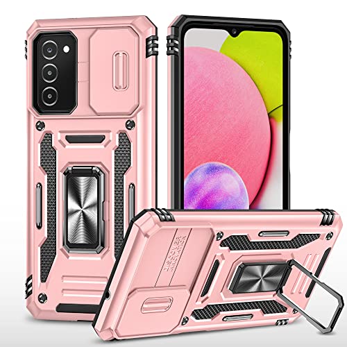 Funda Compatible con Samsung Galaxy A03S/A02S/A02 5G 166/F02S,Carcasa Cubierta de cámara Deslizante Proteger Anillo Soporte Bumper Case Cover,Oro Rosa