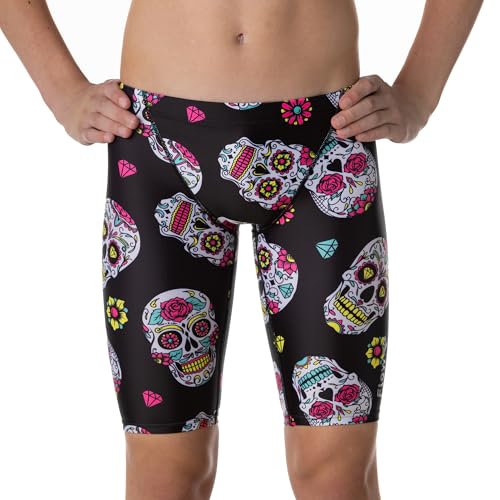 Flow Funky Jammers for Boys - Swim Jammer Swimsuit for Practice and Competition Swimming in Size 21 to 32 (Skullseeker 22)