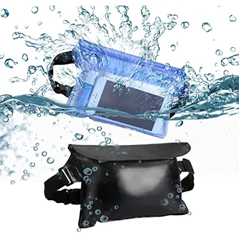 Awroutdoor 2 Pieces Waterproof Pouch Bag, Waterproof Phone Bag with Adjustable Waist Strap, Waterproof Pouch Dry Bag for Phone Valuables for Beach Swimming Snorkeling Boating Fishing Kayaking Cover