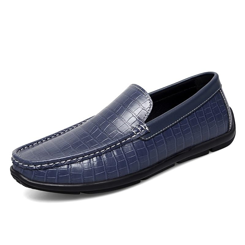Loafers for Men Round Toe PU Leather Plaid Driving Loafers Lightweight Flexible Slip Resistant Prom Slip-ons