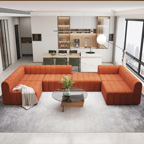 Homary Velvet 6-Seater Modular Corner Sofa Orange