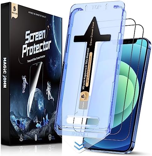 MAGIC JOHN 2 Pack for iPhone 12/iPhone 12 Pro 6.1 inch Tempered Glass Screen Protector, Auto Dust-Elimination Installation, Bubble Free, HD Clear, Easy Installation