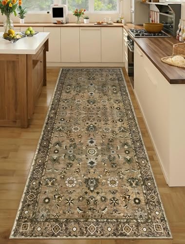 Image of Tangsoo 2.6x8 Washable Runner Rugs for Hallway, Non Slip Vintage Brown