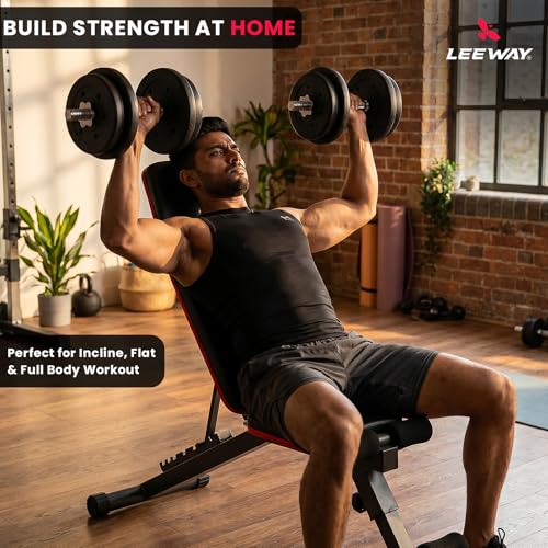 Image of Leeway LF82 Bench Press for Home Gym Setup| Multipurpose Adjustable Gym Bench | 8-Level Incline Decline Flat Table | Foldable Workout Chair Equipment for Exercise (Black, Bench LF82, 1)