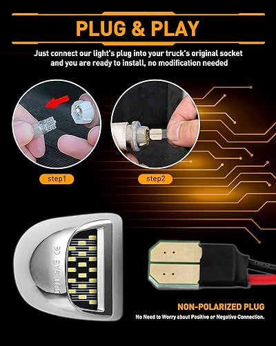 Image of LESAUCE Full LED License Plate Light Silver Housing Tag Lamp Assembly Replacement for Chevy Silverado 1500 2500 3500 Suburban Tahoe GMC Sierra Yukon XL, 6000K White, Pack of 2