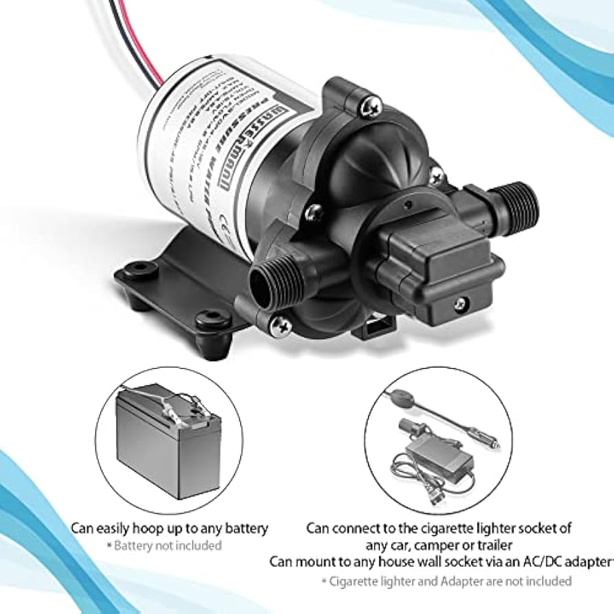 RV Water Pup 12V DC, 4.0GP 45PSI, Self-Priing Diaphrag Pup With