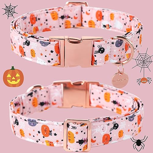 Image of Halloween Dog Collar with Metal Buckle Gift Pumpkin Dog Collar for Small Medium Large Girls or Boys Dogs Cute Durable Comfortable Pet Collars