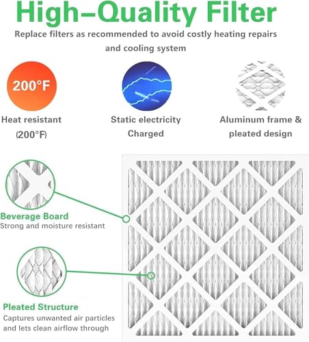 Image of 10x10x1 MERV 8 Air Filter, 4-Pack for Furnace HVAC | MPR 600 FPR 5 Pleated HVAC filter, Exact Size: 9.84 inchx9.84 inchx0.79 inch, Filters Dust, Pollen & Pet Dander, 3-Month Lifespan
