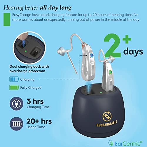 Silver-EarCentric-EasyCharge-Rechargeable-Hearing-Aids-Pair-for-Seniors-Behind-The-Ear-BTE-Ear-Aid-PSAP-digital-Personal-sound-amplification-products-devices-with-Noise-Cancellation