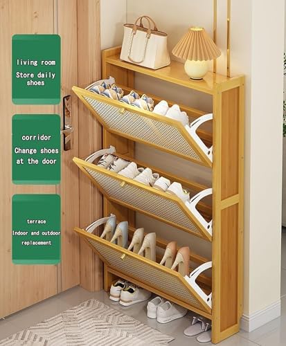 Shoe Storage Cabinet Cabinets Hallway Slim Cupboard Cupboards Hallways Slimline，Freestanding Shoe Storage Cabinet with 3 Flip Drawers - Stylish for Entryway & Living Room, Space-Saving Black