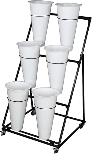 Miniatura 6 de Soporte decorativo de flores con cubos para flores cortadas, soporte de plantas rodante resistente en ruedas, estante de escalera para carrito de