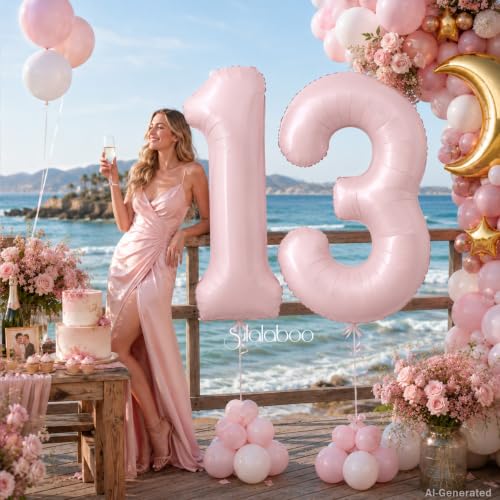 Image of 40 Inch Light Pink Number 13 Balloon 0-9 13th Foil Big Giant | Digital for Birthday Anniversary Graduation Decorations