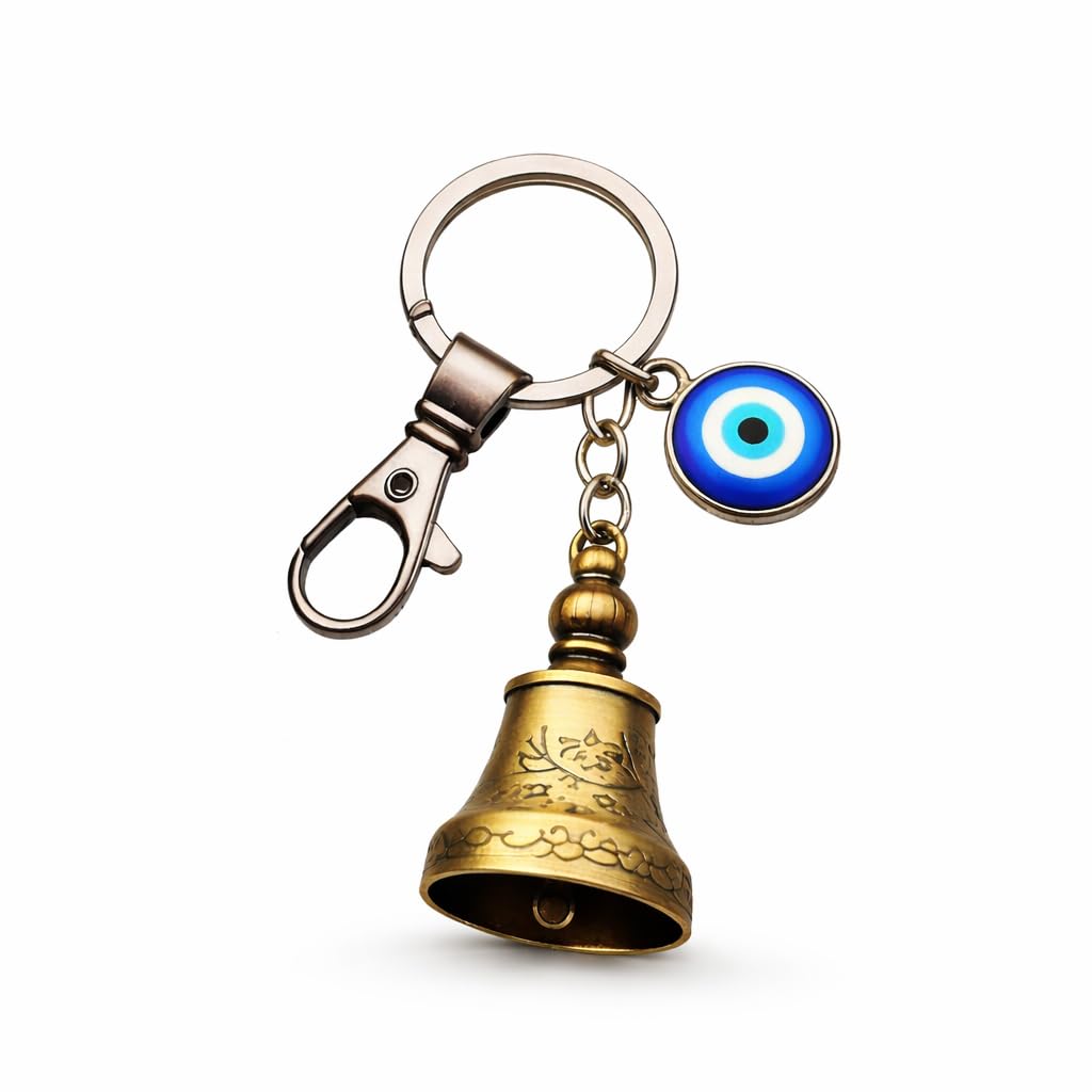 Guardian Bell Keychain for Bike & Car | Tibetan Texture Bell Keychain with Evil Eye & Silver Hook | Good Luck Charm-image-15
