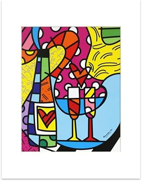 Britto Matted Lets Celebrate Poster Wall Art Print, 8"x10" Inches, Modern House Decor, Digitally Signed by Iconic Artist Romero Frame Not Included