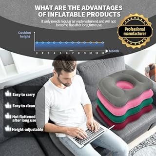 Inflatable Donut Seat Cushion for Tailbone Pain Relief – Coccyx Pillow for Office Chair, Car, Wheelchair & Post Surgery Comfort – Ergonomic Orthopedic Support Pillow for Home & Travel