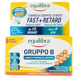 equilibra, Vitamine Gruppo B, Alto dosaggio B12 1000 mcg con Rilascio FAST e Fino a 8 Ore, Vegan, 30 Compresse Doppio Strato, Benessere Fisico-Mentale, Riduce Stanchezza e Affaticamento