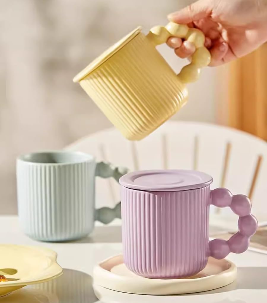 Kubki do kawy, filiżanki 12 uncji ceramiczny kubek, japoński śniadaniowy z uchwytem, ​​odpowiedni mleka Cappuccino Cocoa Latte i torebek herbatą (niebieski)(4pcs)