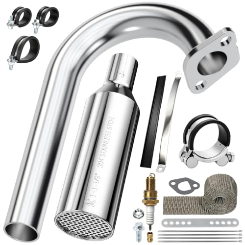 Image of Right Side Exhaust Pipe with Slip on Muffler for B200R B200 RT200 | Performance Header Pipe and Stainless Steel Silencer Compatible with Coleman RB200 B200RSV B200C Mega Moto 212 212cc Parts