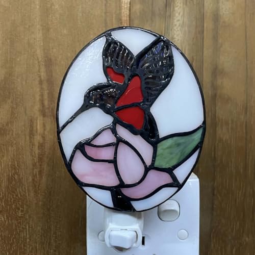 Image of Bieye L10937 Tiffany Style Stained Glass Hummingbird Flower Wall Lamp with Plug-in Night Light Socket for Home Decor