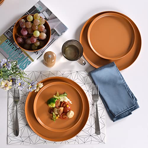 Melamine Dinnerware Set, 12Pcs Dinnerware Sets, Dish Set For 4 Plates And Bowls Sets Duarable Dishwasher Safe Bpa Free (Pumpkin Red) #TOP2