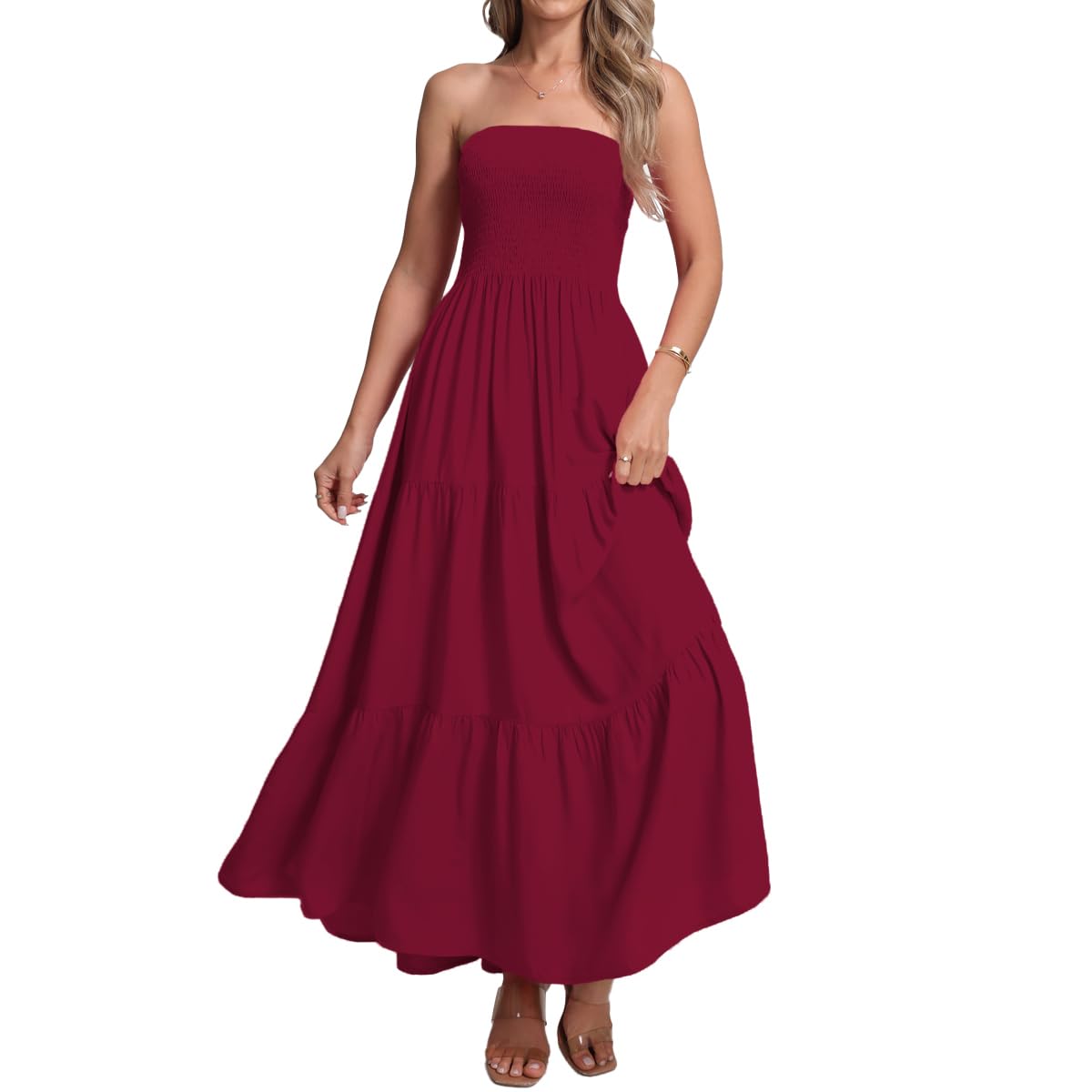 Women's Casual Off Shoulder Maxi Dress Strapless Tube Top Bohemian Beach Long Dresses 092