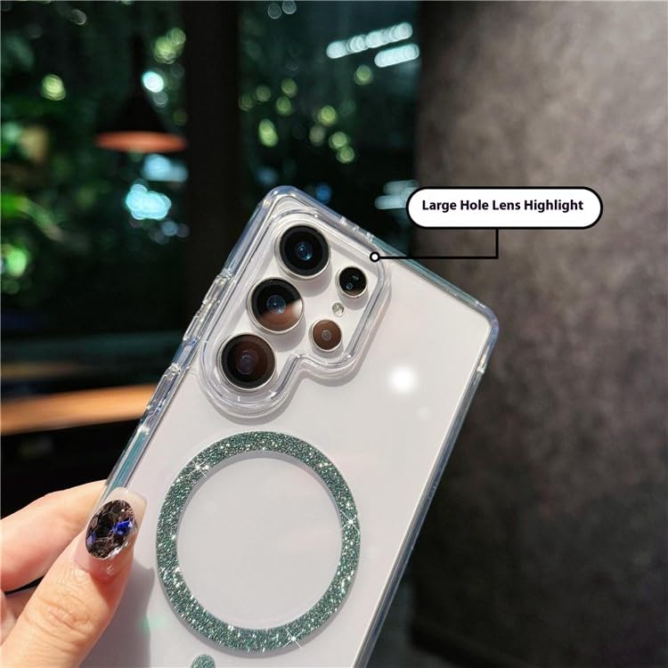 Image of VONZEE Compatible for Samsung S24 5G Case Glitter Ring Cute Shiny Colorful Bling Case (Compatible with Magsafe) Transparent PC+TPU Glossy Shiny Cover for Girls Women,Purple
