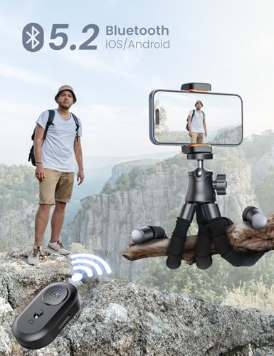 Mini Handy Stativ für Smartphone, Flexibler 360° Drehbarer Tripod mit Fernauslöser, Tragbarer Kamera Ständer Handy-Foto & Videokits Kompatibel mit iPhone, Galaxy
