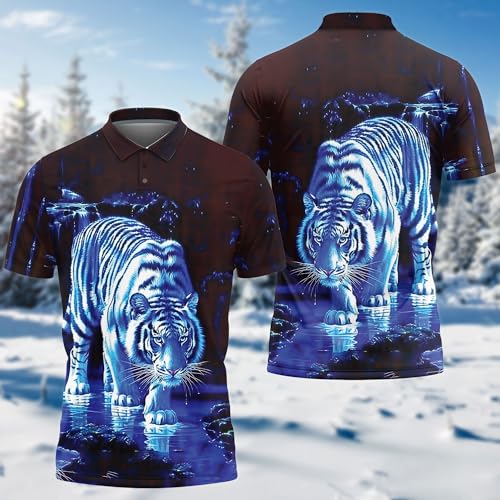 Tiger Lovers Polo Shirts for Men - Mighty Tiger Mens Polo Shirts Short Sleeve Golf Shirts Series 382