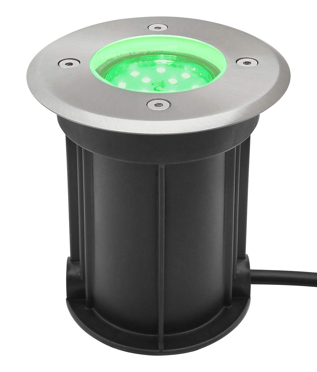Long Life Lamp Company Outdoor Walk Over Recessed Ground Light Round Up Lighter IP67 Waterproof GU10 Holder Driveway Garden Pathway Patio GL09K (Green) โ image 1