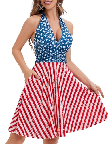 Image of Women's Summer Sundress- 2025 Sexy Halter Sleeveless Spring Boho Elastic Waist Ruffle Mini Dress