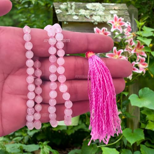 Image of Apnisanskriti Premium Rose Quartz Stone Mala for Men and Women (6mm, AAA Quality, Lab Certified, 108+1) - Natural Stone Beads Mala - Pink Colour - Pack of 1