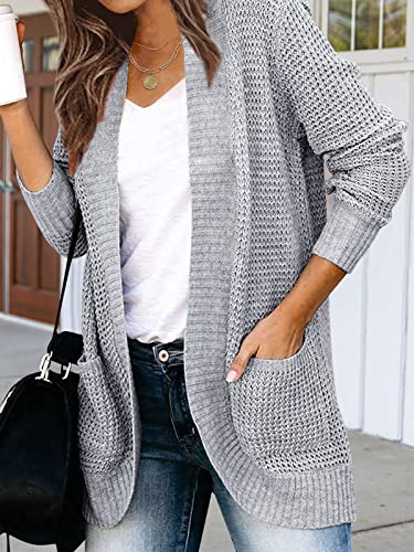 MEROKEETY Womens 2025 Fall Long Sleeve Open Front Cardigans Chunky Knit Draped Sweaters Outwear A-Grey