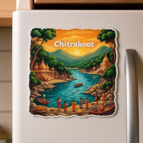 Image of Naxon Chitrakoot City Theme Souvenir Wooden Fridge Magnet for Refrigerator - Printed Fridge Magnet for Kitchen & Home Decor | Perfect Souvenir Gift | Size 3x3 in | Pack of 1