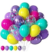 CVPARTYON 12 Inch Balloons, 60 PCS Assorted Colors Hot Pink Balloons, Purple Balloon, Tea, Confet...