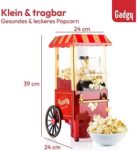 Bild 3 - Gadgy Popcornmaschine Heißluft - Retro Popcorn Maker - Popcorn Maschine für Fettfreies Ölfreies Pop Corn - Gesunder Maïs Snack - Popkorn Maschine Rot