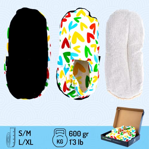 Feel Recovery Chaussons Chauffants Micro Ondes - Pantoufle Chauffante au Micro-Onde - Bouillotte Pieds Froids - Housse Lavable, 100% Coton et Odeur de Lavande (Coeurs, L/XL) – vue 2