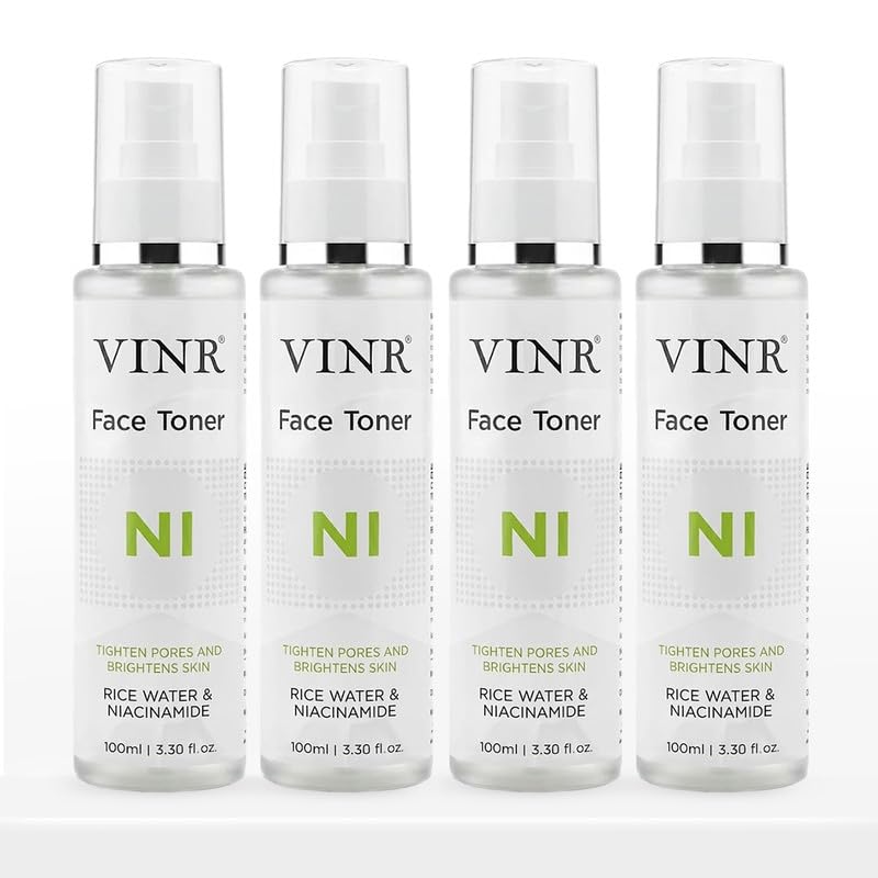 Image of VINR 10% Niacinamide & 1% Hylauronic Acid Rice Water Face Toner Pore Tightening & Glowing Skin Oil Control | Hydrating Facial Toner for Acne-Prone, Sensitive & All Skin Types | Women & Men -400ml (Pack of 4 )