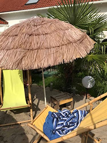 Maeer Strandschirm mit 8 Rippen Sonnenschirm Tropisch Bastschirm UV-Schutz Bis UPF 50+ Balkonschirm Hawaii Stroh Schirm Höhenverstellbar Mit Fransen & Knickbar, Natur – Bild 5