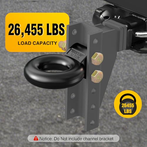 Image of Nilight Heavy Duty Pintle Hitch Lunette Ring Tow Eye,3 inch ID, 26,455 lbs(12T) Capacity,Black Powdercoat,Trailers and Towing Accessories