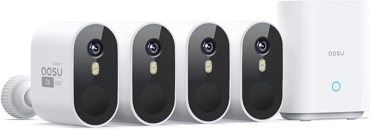 Amazon.com : AOSU Security Cameras Outdoor Wireless, 4-Cam-Kit, 166° Ultra-Wide-Angle, Battery Powered, No Subscription, Home Security Cameras System with 2K Color Night Vision, Spotlight, Easy Setup, Motion Alert : Electronics