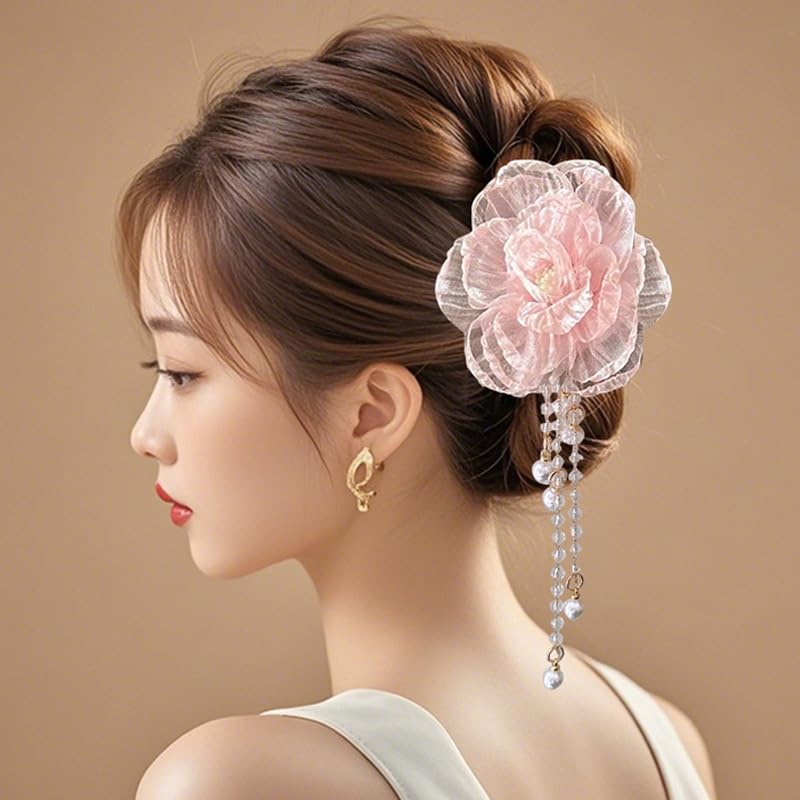 LQHZC 浴衣 髪飾り レディース 和装 クリップ 桜花 ヘアアクセサリー 花火大会 成人式 卒業式 七五三 入学式 前撮り浴衣や振袖、袴など、さまざまな和装スタイルにマッチ (二重の花びらの形(桜ピンク))