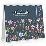 SKYDUE Tischkalender 2026, Kalender Von Nov. 25 Bis Dez. 26, Stehkalender 2026 Zum Aufstellen, Monatskalender Mit Monatsansicht Abreißbarer Liste,27x23x7.8cm, Kalender Schuljahr (Blümchen Blau)