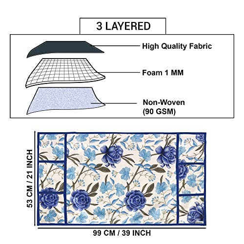 Image of Polyester 3-Layered Fridge Top Cover /Refrigerator Cover With 6 Utility Pockets (Color-Blue, Size-39x21 Inches)