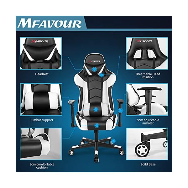 mfavour Ergonomic Gaming Chair with Height Adjustment, Headrest Lumbar Support, E-Sports Swivel Chair for Game Playing and Working - Image 3