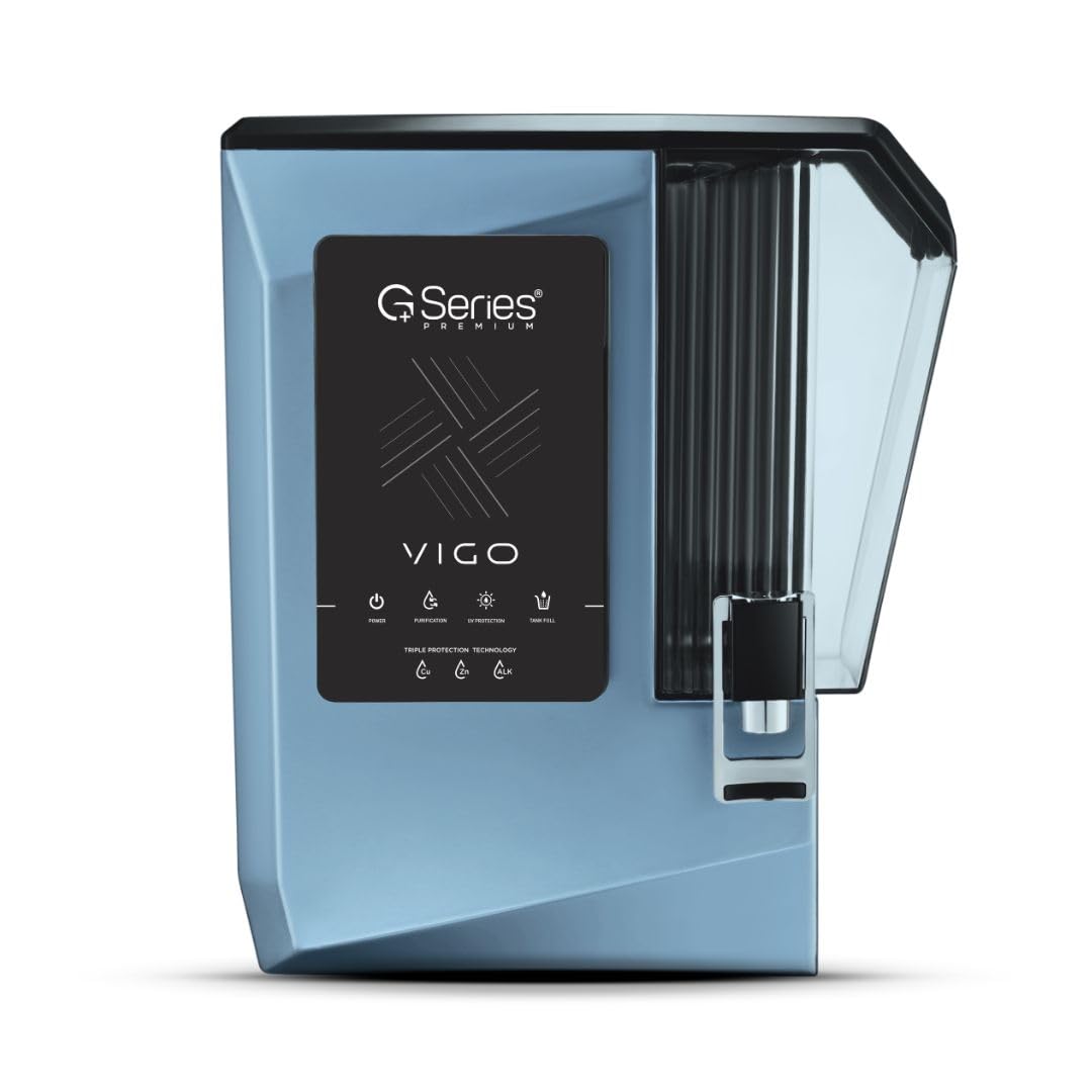 G+ Series Vigo Metallic Blue Triple Layer Protection Water Purifier |Digital Display | Multiple Purification Process | RO+COPPE+ZINC+ALKALINE+UV+UF LED Tank | 15L-image-6