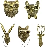 HEITIGN Home Decor Waterproof Bronzed Resin Animal Hanging Sculpture Sunscreen Animal Head Wall Hanging Ornaments Home Gardening and Home Decoration Ideal Gift Choice (5PCS Set)