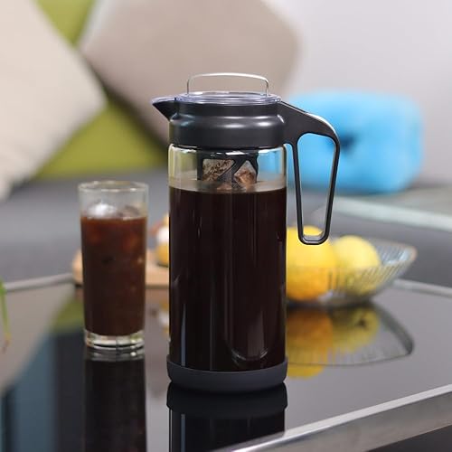 Miniatura 6 de wedrink Cafetera fría de vidrio borosilicato, jarra de café helado, a prueba de fugas, Traitan (1.3L44 onzas)