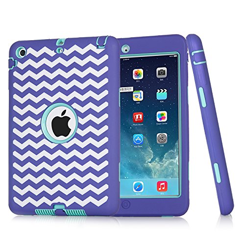 iPad mini/2/3 Case, Hocase Shockproof Hybrid Dual Layer Hard Rubber Protective Case with Cute Pattern Design for Apple iPad Mini 1st/2nd/3rd gen 7.9-inch - Purple Chevron/Teal