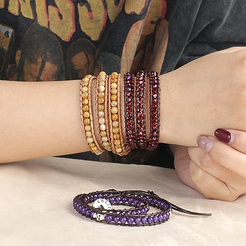 Image of KELITCH Turquoise Beads Bracelets Leather 3 Wrap Bracelet Handmade Women Heart Jewelry