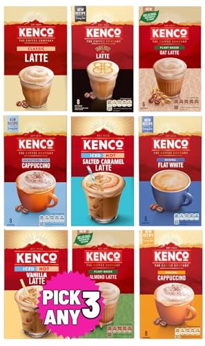 Kenco Instant Coffee Sachets Pick Any 3 packs from 9 Blend Inc: Almond Latte, Vanilla, Oat Latte, Baileys, Cappuccino, Flat White, ICED HOT salted Carmel